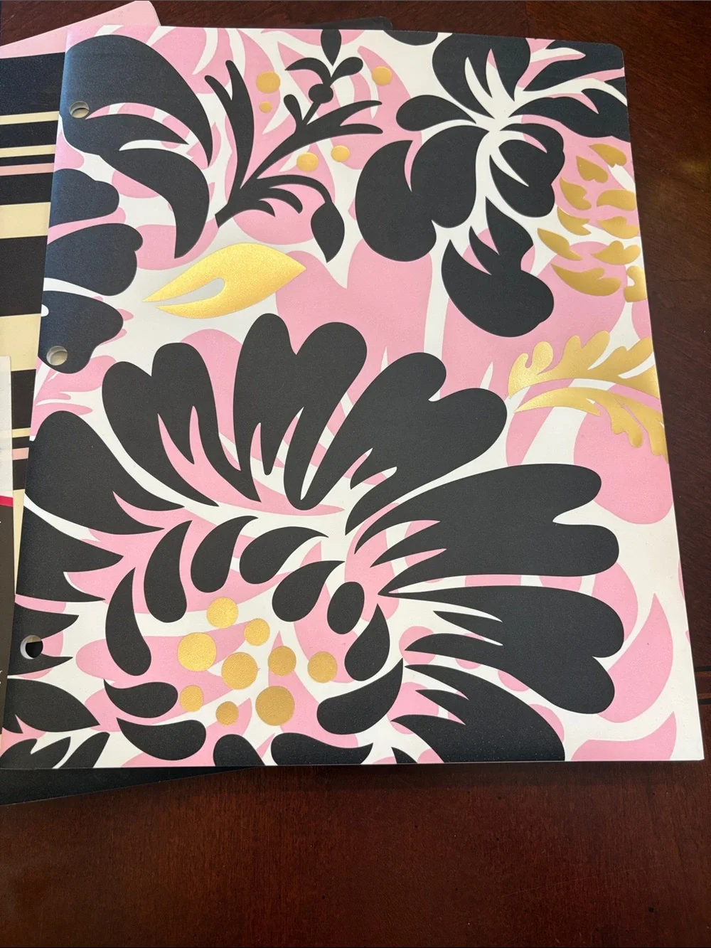 Studio C Pink & Black Floral and Stripe 2-Pocket Poly Folders - Set of 3